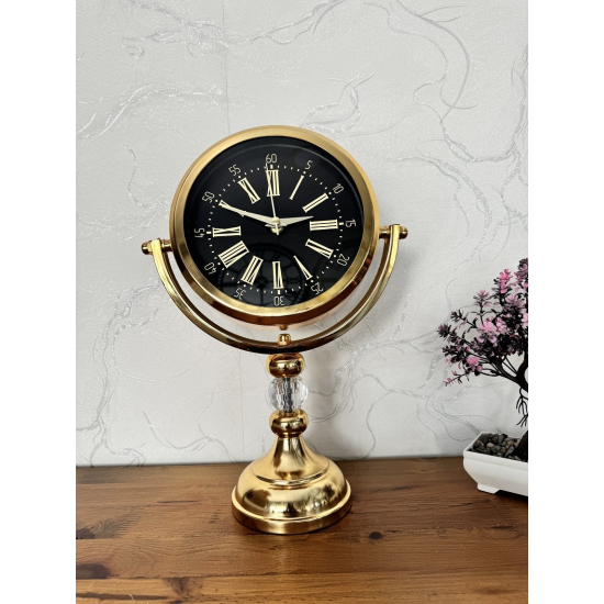 PAK-112 GOLD RENGİ ROMA RAKAMLI İÇİ SİYAH KRİSTAL TAŞLI SAAT 20 CM